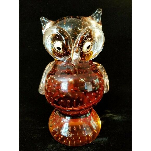 Vtg Bullicante Art Glass Owl Controlled Bubble Orange Millefiori Mid Century Mod - Picture 1 of 5